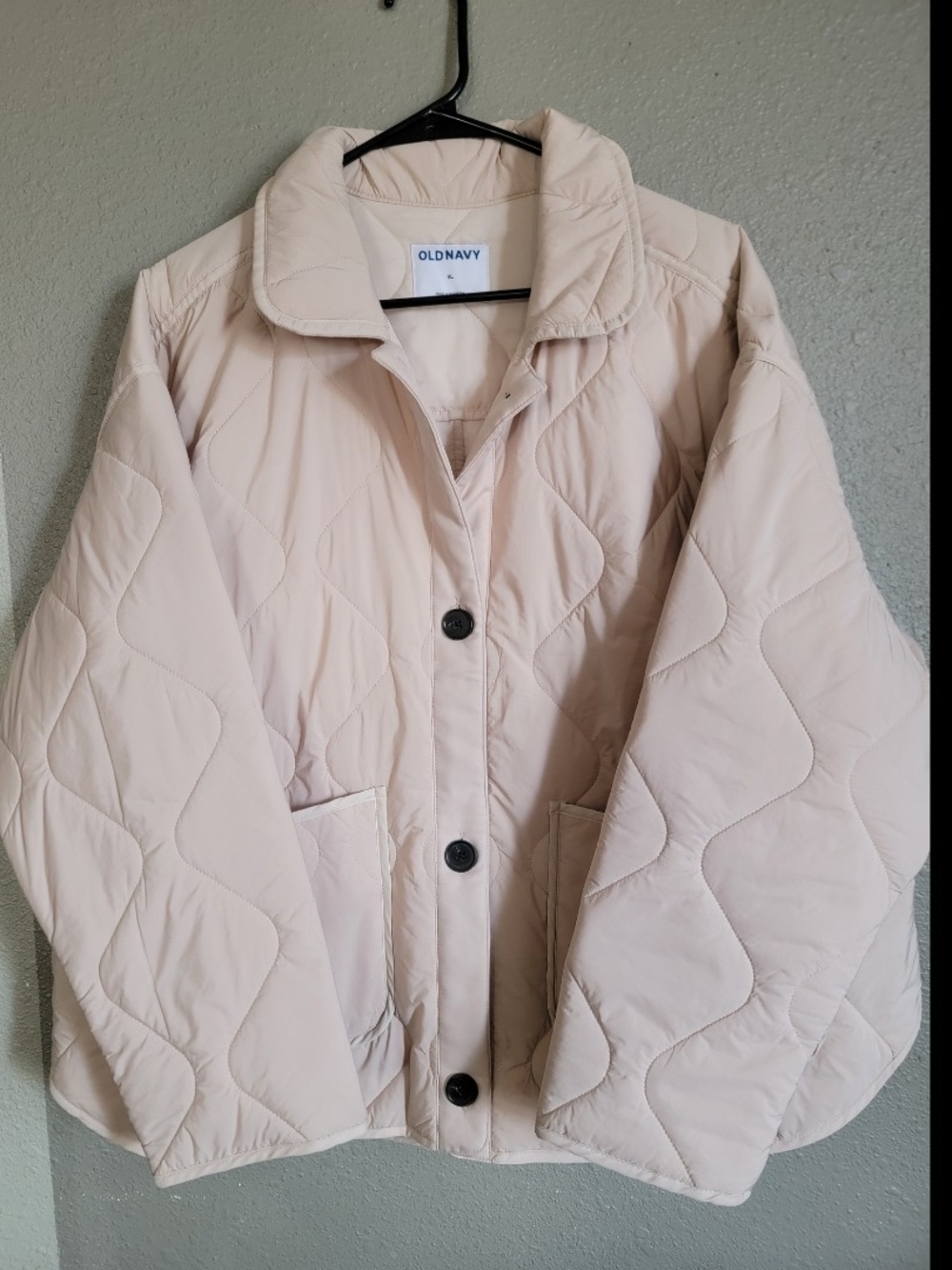 Old Navy Cream Quilted Button Puffer Jacket